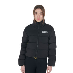 Kurze Damen-Daunenjacke aus Stretchstoff Equestro Schwarz