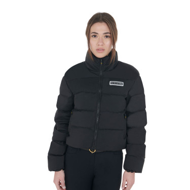 Kurze Damen-Daunenjacke aus Stretchstoff Equestro Schwarz