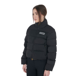 Kurze Damen-Daunenjacke aus Stretchstoff Equestro Schwarz