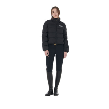 Kurze Damen-Daunenjacke aus Stretchstoff Equestro Schwarz