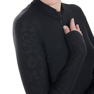 Trainingspolo Damen aus Stretchstoff Equestro Schwarz