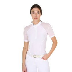 Damen-Turnierpolo aus elastischem Tüll mit Reißverschluss Equestro