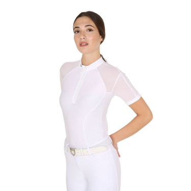 Damen-Turnierpolo aus elastischem Tüll mit Reißverschluss Equestro Damen-Turnierpolo aus elastischem Tüll mit Reißverschluss Equestro