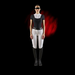 Turnierpolo für Damen Equestro Ridertechnology mit kurzen Ärmeln und Knöpfen Weiß / Schwarz Weiß Turnierpolo für Damen Equestro Ridertechnology mit kurzen Ärmeln und Knöpfen Weiß / Schwarz Weiß