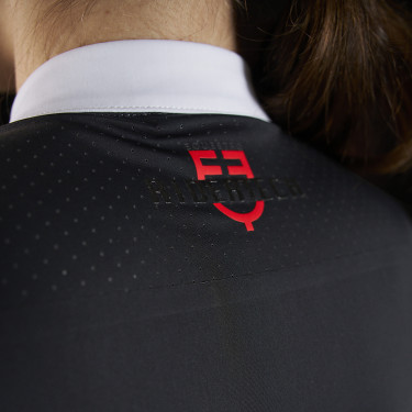 Damen-Turnierpolo Equestro Ridertechnology mit langen Ärmeln und Reißverschluss Schwarz