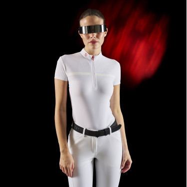 Wettkampf-Poloshirt Damen Equestro Ridertechnology aus perforiertem Stoff Weiß Wei&amp;amp;amp;amp;amp;amp;szlig;