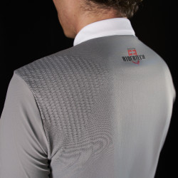 Wettkampfpolo für Herren Equestro Ridertechnology mit kurzen Ärmeln und Knöpfen Spottdrossel Grau