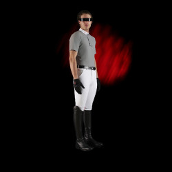 Wettkampfpolo für Herren Equestro Ridertechnology mit kurzen Ärmeln und Knöpfen Spottdrossel Grau