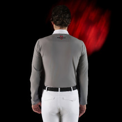 Wettkampf-Poloshirt Herren Equestro Ridertechnology mit langen Ärmeln und Knöpfen Spottdrossel Grau Wettkampf-Poloshirt Herren Equestro Ridertechnology mit langen Ärmeln und Knöpfen Spottdrossel Grau