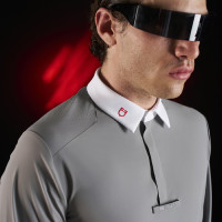 Wettkampf-Poloshirt Herren Equestro Ridertechnology mit langen Ärmeln und Knöpfen Spottdrossel Grau