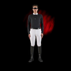 Wettkampf-Poloshirt Herren Equestro Ridertechnology mit langen Ärmeln und Knöpfen Schwarz