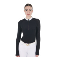 Damen-Slim-Fit-Turnierpolo mit Mesh-Einsätzen Equestro Schwarz Damen-Slim-Fit-Turnierpolo mit Mesh-Einsätzen Equestro Schwarz