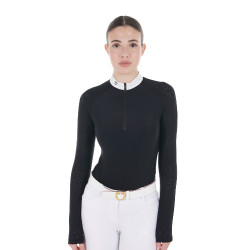 Damen-Slim-Fit-Turnierpolo mit Mesh-Einsätzen Equestro Schwarz