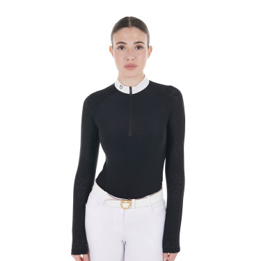 Damen-Slim-Fit-Turnierpolo mit Mesh-Einsätzen Equestro Schwarz