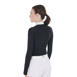 Damen-Slim-Fit-Turnierpolo mit Mesh-Einsätzen Equestro Schwarz