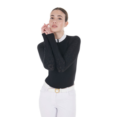 Damen-Slim-Fit-Turnierpolo mit Mesh-Einsätzen Equestro Schwarz