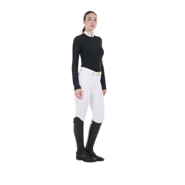 Damen-Slim-Fit-Turnierpolo mit Mesh-Einsätzen Equestro Schwarz