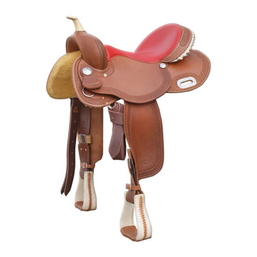 Selle Pool's Barrel 5020 mit rotem Sitz und farbiger Rawhide-Verzierung