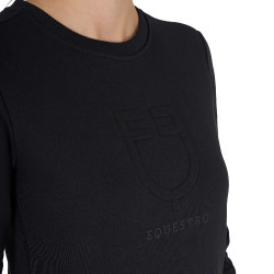 Damen-Rundhals-Sweatshirt mit aufgedrucktem Equestro-Logo Schwarz