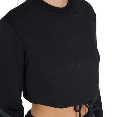 Damen Kurzpullover mit Rundhalsausschnitt Equestro Schwarz