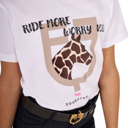 T-Shirt Equestro aus Baumwolle für Mädchen Ride More Worry Less Weiß Wei&amp;amp;amp;amp;amp;szlig;