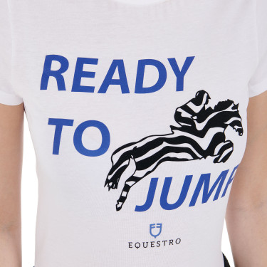 Equestro T-Shirt aus Baumwolle für Damen Ready to Jump Weiß Weiß