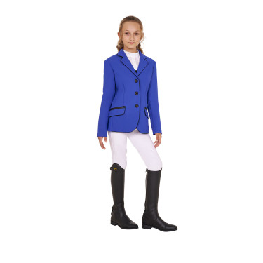 Turnierjacke Equestro Mädchen aus technischem Gewebe Sodalithblau Turnierjacke Equestro Mädchen aus technischem Gewebe Sodalithblau