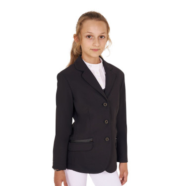 Turnierjacke Equestro Mädchen aus technischem Gewebe Schwarz Turnierjacke Equestro Mädchen aus technischem Gewebe Schwarz