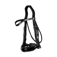 Trense Dy'on Kollektion Dressur flaches Leder Reithalfter Breit Lackiert Schwarz