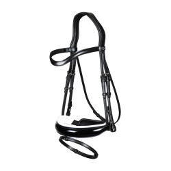 Bridon Dy'on collection dressage cuir plat Muserolle Combinée Large Vernie Doublure Blanche