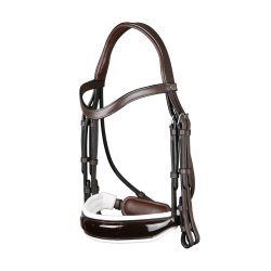 Trense Working von Dy'on Nasenriemen Large Vernie Weißes Futter Braun Trense Working von Dy'on Nasenriemen Large Vernie Weißes Futter Braun