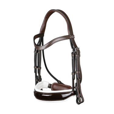 Trense Working von Dy'on Nasenriemen Large Vernie Weißes Futter Braun Trense Working von Dy'on Nasenriemen Large Vernie Weißes Futter Braun