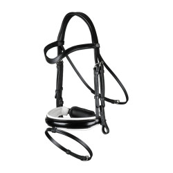Trense Working by Dy'on Kombinierte Reithalfter Breit Lackiert Weiße Unterlegung Schwarz Trense Working by Dy'on Kombinierte Reithalfter Breit Lackiert Weiße Unterlegung Schwarz