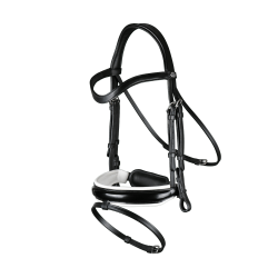 Trense Working by Dy'on Kombinierte Reithalfter Breit Lackiert Weiße Unterlegung Schwarz