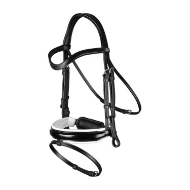 Trense Working by Dy'on Kombinierte Reithalfter Breit Lackiert Weiße Unterlegung Schwarz Trense Working by Dy'on Kombinierte Reithalfter Breit Lackiert Weiße Unterlegung Schwarz