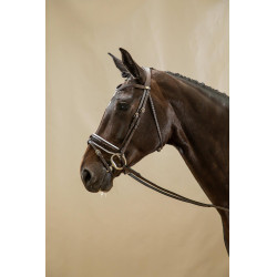 Trense Working by Dy'on Kombinierte Reithalfter Breit Lackiert Weiße Unterlegung Braun
