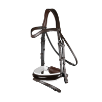 Trense Working by Dy'on Kombinierte Reithalfter Breit Lackiert Weiße Unterlegung Braun