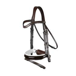 Trense Working by Dy'on Kombinierte Reithalfter Breit Lackiert Weiße Unterlegung Braun