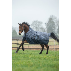 Highneck-Decke HKM Glasgow 1200D glattes Futter Dunkelblau / Karos Motive