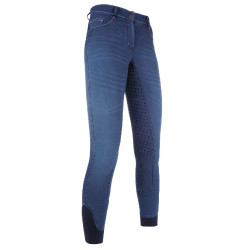 Sommer-Denim-Reithose Easy mit 3/4-Silikonbesatz HKM Jeansblau