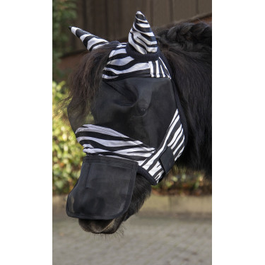 Fliegenschutzmaske Zebra Shetty HKM Schwarz / Weiß