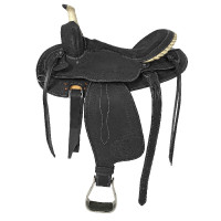 Western-Sattel Lakota mit runder gravierter Schürze und Silberfaden Schwarz Western-Sattel Lakota mit runder gravierter Schürze und Silberfaden Schwarz