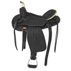 Western-Sattel Lakota mit runder gravierter Schürze und Silberfaden Schwarz