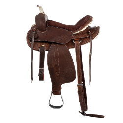 Western-Sattel Lakota mit runder gravierter Schürze und Silberfaden