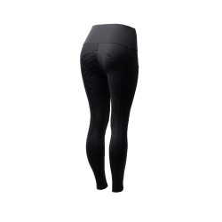 Damen-Reitleggings Gillian Horze mit hohem Bund und Vollbesatz aus Silikon Schwarz