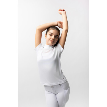 Turnier-Poloshirt Horze Kaya Kinder Strass Glänzend Weiß Weiß