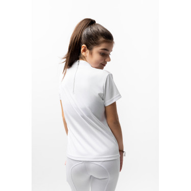 Turnier-Poloshirt Horze Kaya Kinder Strass Glänzend Weiß Weiß