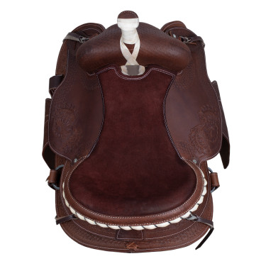 Western-Sattel Lakota mit runder gravierter Schürze und Silberfaden Braun