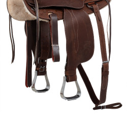 Western-Sattel Lakota mit runder gravierter Schürze und Silberfaden Braun