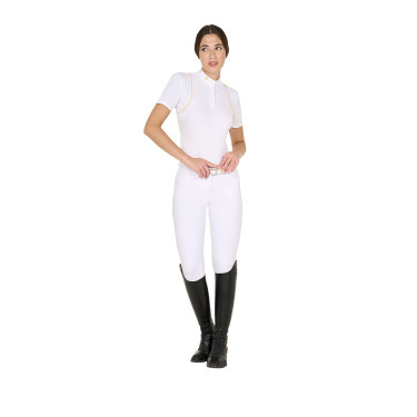 Turnierpolo Damen Kurzarm mit Knöpfen Equestro Weiß / Gelb Weiß